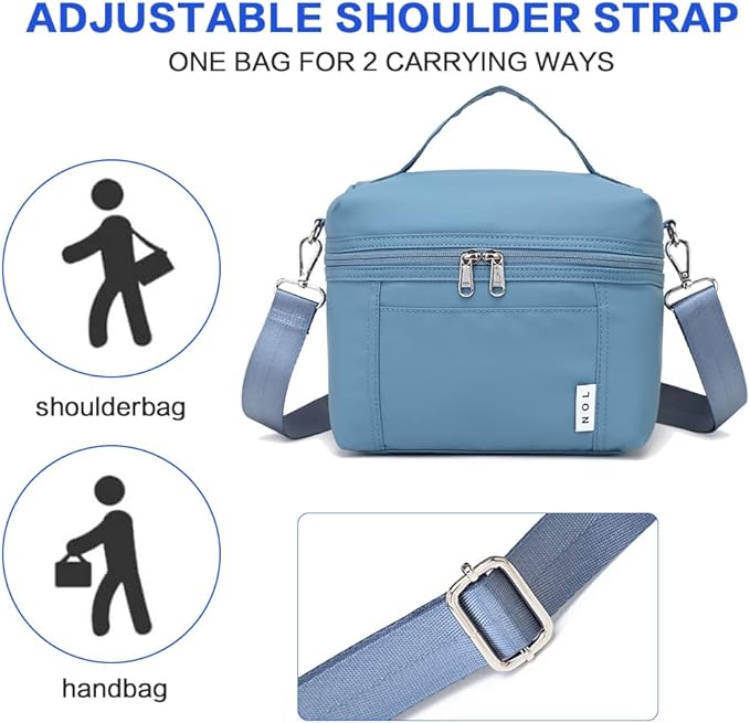 NOL Natural Organic Lifestyle Small Insulated Lunch Bags for Women Cooler Bag Lightweight Nylon Waterproof Lunch Box For Work (Small, Dusty blue)