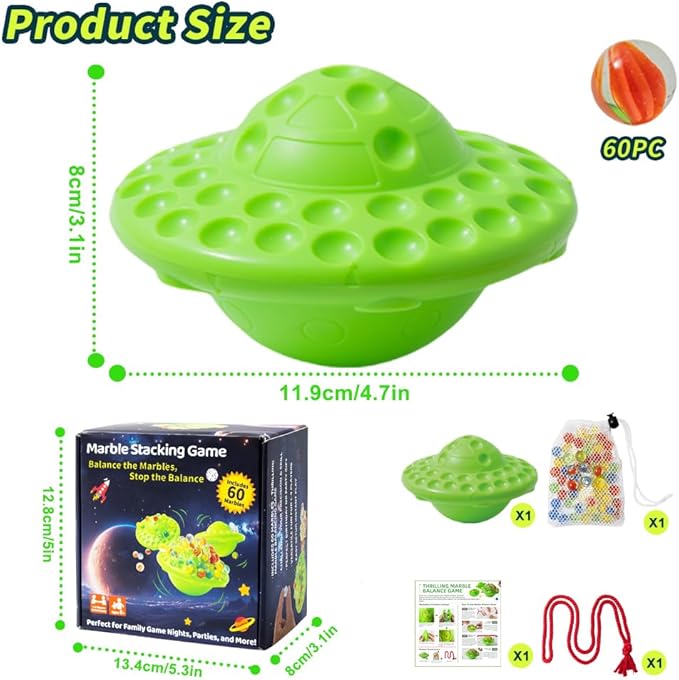 Marble Balance Board Game with 60 Glass Marbles & Storage Base,Wobble Marble Stacking Game for Kids,Fun Group Play for 1-4 Players,Birthday for Kids Ages 8-12Halloween Gifts&Christmas Gifts