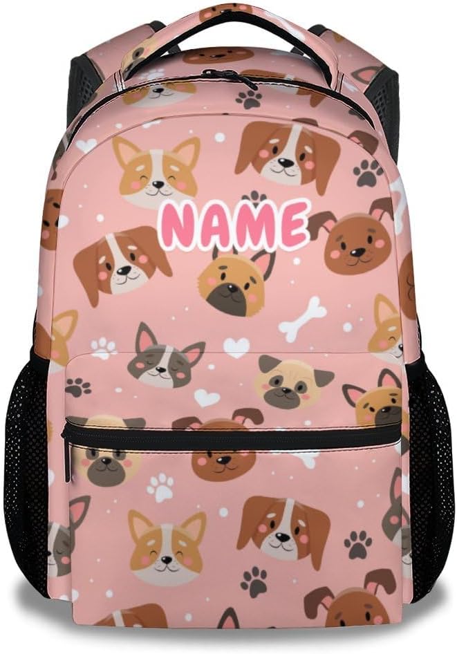 Custom Dog Backpacks for Kids, Large Capacity Backpack for School, Cute Pink Doggy Print Lightweight Bookbag for Boys & Girls
