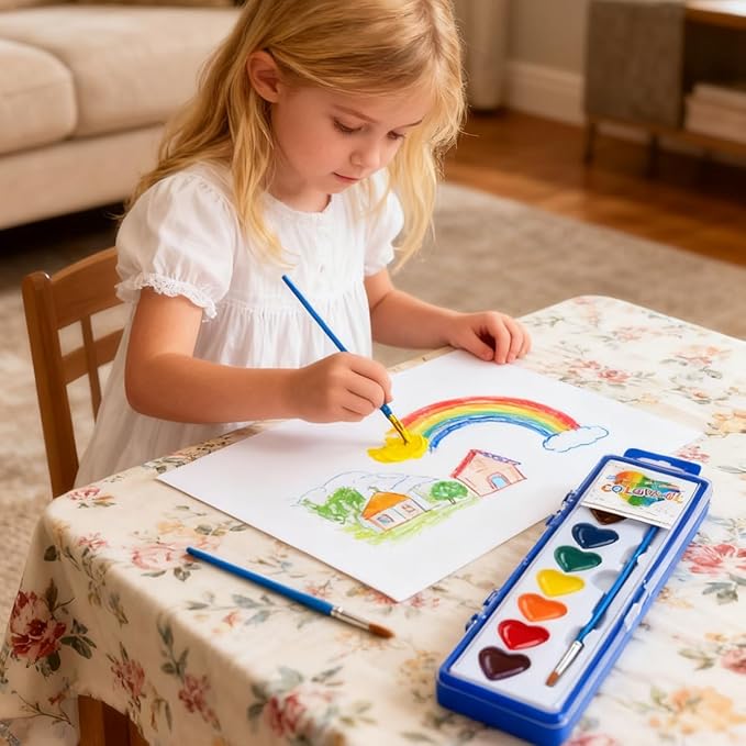 ARTLYMERS 24 Pack Watercolor Paint Set Kids, 8 Washable Heart Shaped Water Colors Paint Sets with Paintbrush for Children, Art Supplies for Preschool Classroom Party Favor Valentines Gifts