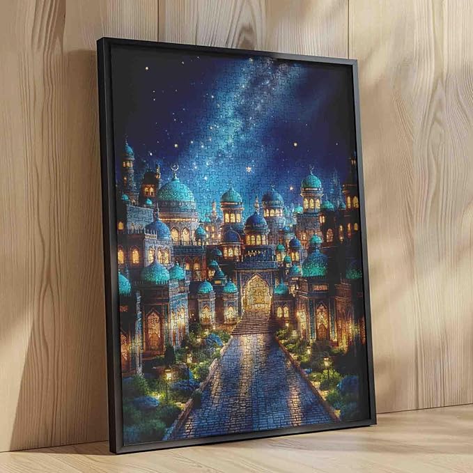 1000 Piece Jigsaw Puzzles for Adults,Mosque Night View Jigsaw Puzzles,Religious Architecture Puzzle,Challenging Family Activity Perfect for Game Nights,Mosque Puzzle as Wall Art Decor