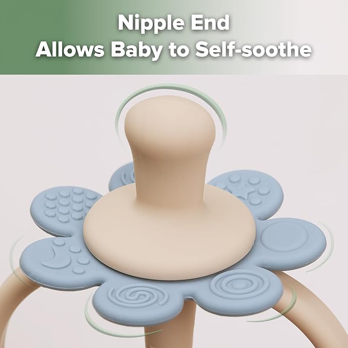 haakaa Silicone Baby Teether Toys,Nipple-Shaped End for Gum Massage,360Β° Baby Toothbrush Head for Self-Brushing Training,Easy to Grip - Sky Blue