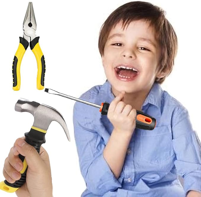 Kids Real Tool Set 25Pcs for Young Builders,Children Size Real Hand Tools Hammer,Kids Educational Tool Belt Waist Junior Boys Teens Beginner Starter Learning DIY Woodworking Construction Repair Set