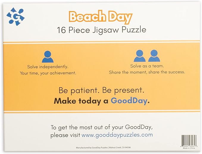 Large Piece Jigsaw Puzzle – Easy & Colorful, Dementia & Memory Activities for Seniors, Elderly Gifts, 16 Pieces, Beach Day