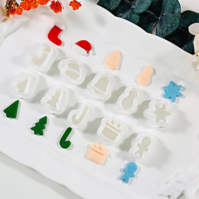 Xaekicr 10 Pcs Christmas Polymer Clay Cutters Set – Holiday Clay Cutters for Earrings, Ornaments & Jewelry Making – Gingerbread, Snowman, Tree Shapes – Clay Tools for Polymer Clay Crafts