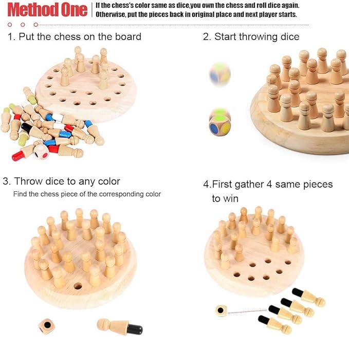 Wooden Memory Chess Matching Game: Family Board Games for Kids and Adults, Montessori Preschool Learning Educational Toy, Birthday Gift for Age 3 4 5 6 7 8+ Boy Girl