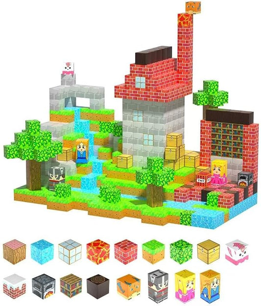 Magnetic Building Blocks for Kids, 150PCS Magnetic Blocks Cubes Toys Build My World Grassland Set, Sensory Stacking Toy Christmas Birthday Gifts for Boys Girls Age 3 4 5 6 7 8 9 10, 0.8" Large Size