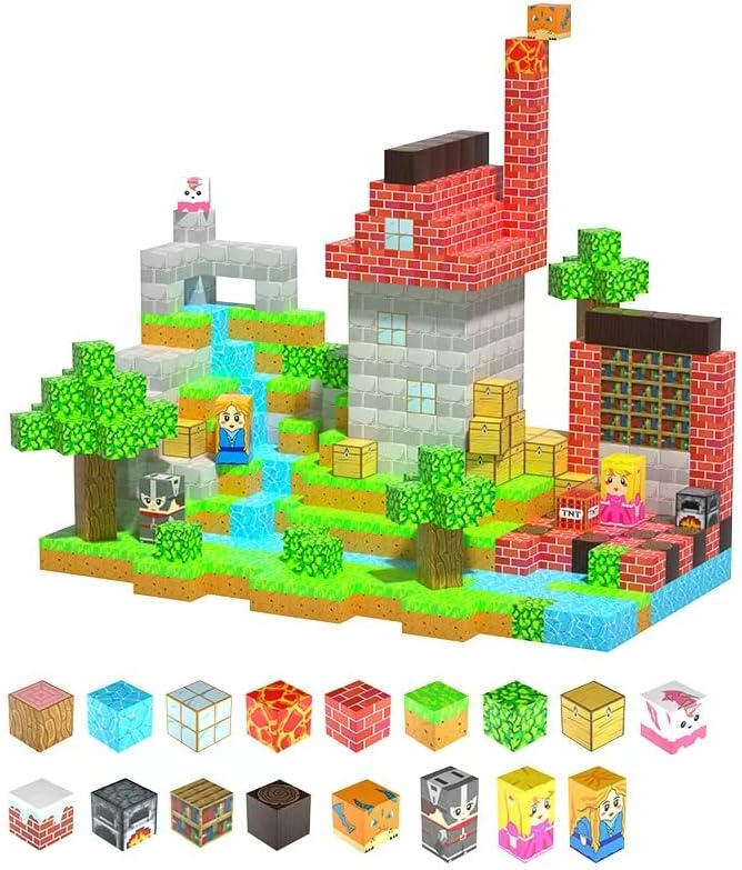 Magnetic Building Blocks for Kids, 150PCS Magnetic Blocks Cubes Toys Build My World Grassland Set, Sensory Stacking Toy Christmas Birthday Gifts for Boys Girls Age 3 4 5 6 7 8 9 10, 0.8" Large Size