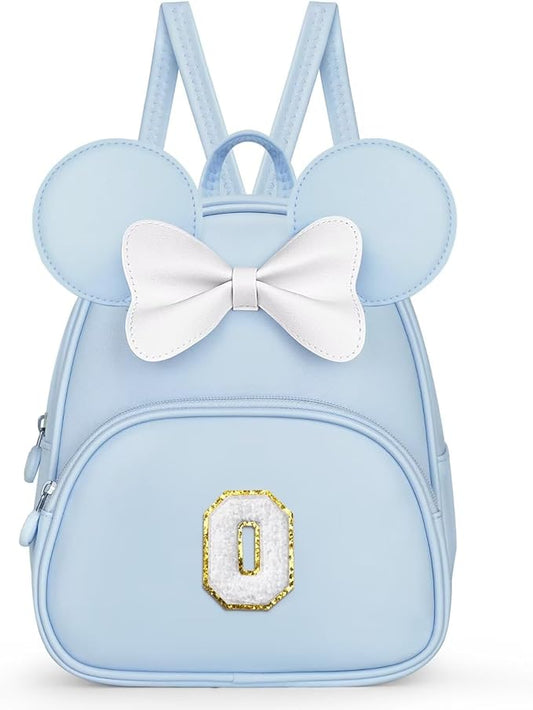 Backpack for Girls Kids Toddler, Bookbag for Teen Girl Kids Birthday Gifts, School Backpack for Girls with Cute Bow, Initial Blue O