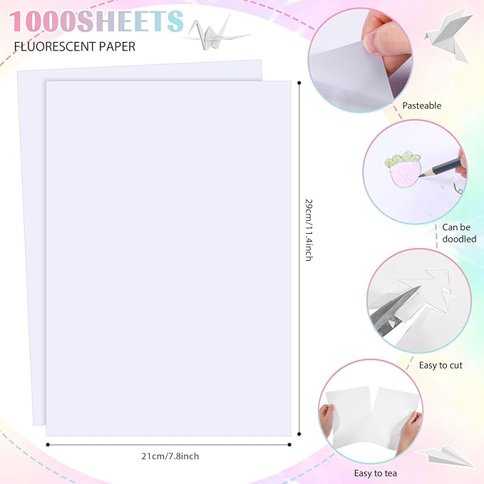 Sherr 1000 Sheets Construction Paper Bulk Colored Cardstock A4 9" x 12" Heavyweight Craft Printer Paper for Kids Bulk School Supplies Art(White)