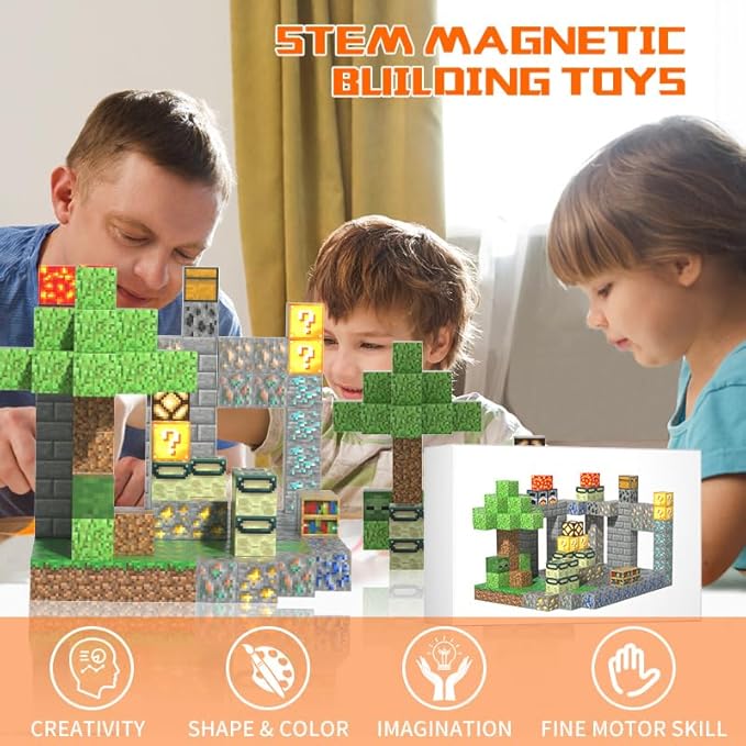 180PCS Magnetic Building Blocks for Kids - Mine World Magnetic Blocks Build My World Pixel Magnet Block Sets, STEM Sensory Magnet Cubes Building Toys for Girls Boys Ages 3 4 5 6 7 8-12 Birthday Gift