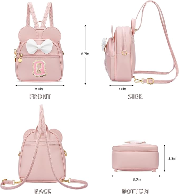 KKXIU Girls Initial Bowknot Cute Mini Backpack for Toddler, Travel Small Girl Backpacks, Personalized Trendy Stuff Gift for Little Girls and Kids(Q, Pink)