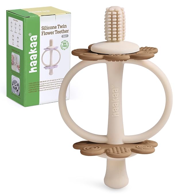 haakaa Silicone Baby Teether Toys,Nipple-Shaped End for Gum Massage,360Β° Baby Toothbrush Head for Self-Brushing Training,Easy to Grip-Cocoa