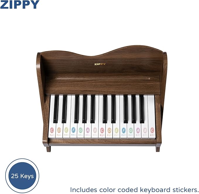 ZIPPY Kids Piano Keyboard, 25 Keys Digital Piano for Kids, Volume Adjustable, Mini Music Educational Instrument Toy, Wood Toy for Toddlers Girls Boys (Walnut)