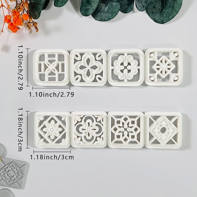 Xaekicr 8PCS Tile Pattern Polymer Clay Cutters Set – Mediterranean Geometric Clay Cutters and Textured Molds, Clay Tools for Polymer Clay Jewelry and Crafts