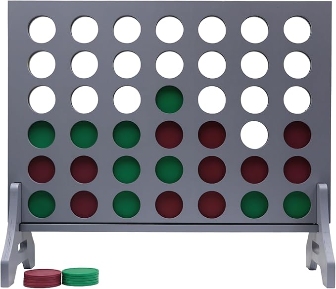 Tailgating Pros Premium Grey Giant Four in a Row with Carrying Case - Jumbo Oversized Outdoor Yard Game - Connect Multiple Pucks in a Row to Win - Many Puck Colors Available!
