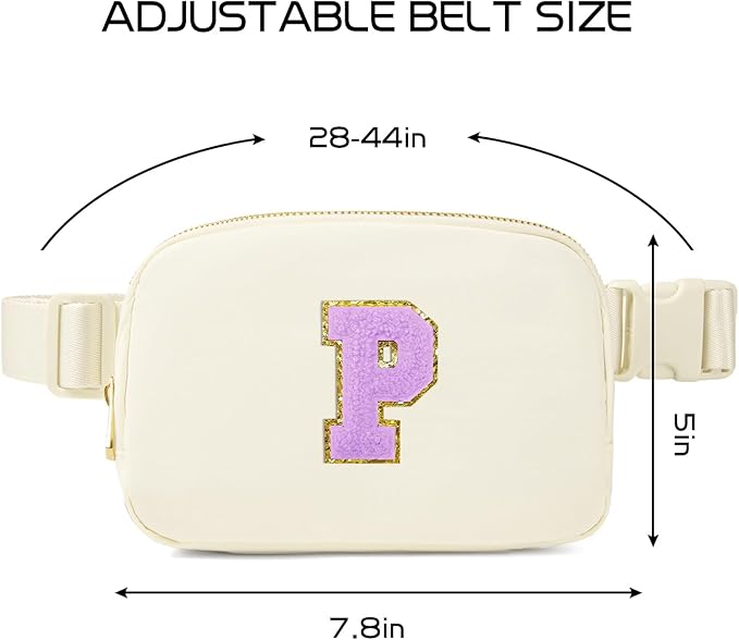Gitus Gifts for 8 9 10 11 12 Year Old Girls Belt Bag Fanny Pack Crossbody Bags with Initial Letter Patch Cute Stuff Birthday Gifts for Teen Girls Women Personalized Trend Stuff (Ivory-P)