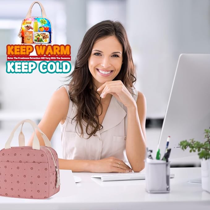 Lunch Box for Women, Reusable Insulated Lunch Box Floral Tote Bags Corduroy Totes for Women Office Work Travel Picnic