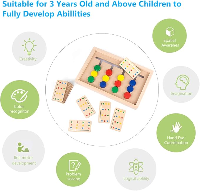 Montessori Learning Toys Slide Puzzle Color and Shape Matching Logic Puzzles for Kids, Preschool Educational Wooden Brain teasers Toy for Child Kids Age 3 4 5 6 7
