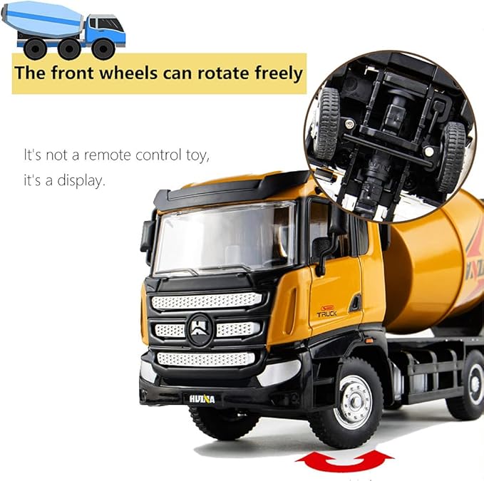 Ailejia Cement Mixer Toy Truck 1/50 Scale Metal Diecast Big Construction Engineering Vehicle Model Collection Diecast Alloy Truck Decoration Toy Gift for Kids (Cement Mixer Truck)