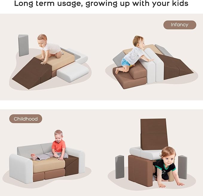 BanaSuper 7-Piece Kids Climbing Foam Blocks Playset - Foldable Convertible Climber into Sofa & Play Couch for Toddlers - Soft Climbing Foam Toys for Creative Boys & Girls