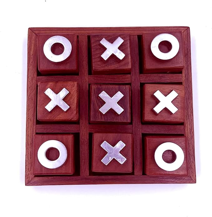 Wooden Tic Tac Toe Game - Elegant Coffee Table Decor, Classic Wooden Board Game for Family Fun, Handmade Craft, Ideal for Living Room or Office, Gift for Adults