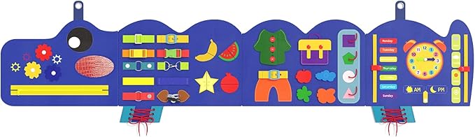 Crocodile Montessori Busy Board - Sensory Wall Panel for Kids, Felt Activity Cube for Toddlers, Daycare Toys, Playroom Furniture Essentials, Wall Mounted Sensory Board Toy Gift for Boys Girls, 3-6