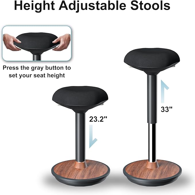 Wobble Stool - Adjustable Height Standing Desk Chair | Sit Stand Stool with 360-Degree Non-Slip Swivel Base|for Home,Office and Classroom(Walnut)