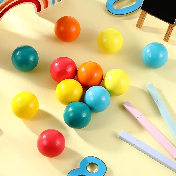 Bucherry 12 Pcs Montessori Wooden Balls 1.8 Inch Wooden Replacement Ball Educational Counting Toys Preschool Learning Material for Montessori(Fresh Color)