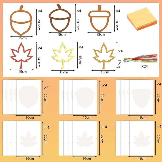 Zliisang 24PCS Make You Own Fall Crafts Kit Bulk Maple Leaf Acorn Paper Suncatchers DIY Kit for Autumn Thanksgiving Classroom Activities Decorations Window Stained Glass Effect Art Supplies