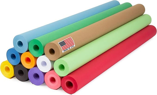 36" x 1200" (100 ft) Pack of 12 Rolls USA Made Multi-Color Kraft Paper, 45 lbs - Colored Paper for Arts and Crafts, DIY Projects, Gift Wrapping, Packing