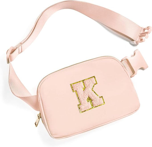 Gitus Gifts for 8 9 10 11 12 Year Old Girls Belt Bag Fanny Pack Crossbody Bags with Initial Letter Patch Cute Stuff Birthday Gifts for Teen Girls Women Personalized Trend Stuff (Coral Pink-K)