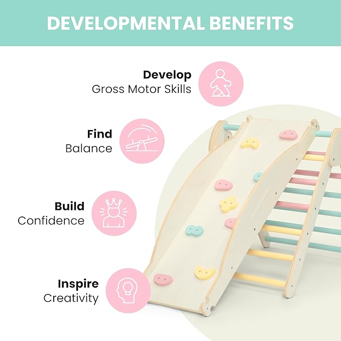 Delta Children Lil’ Climber Gym - Indoor Climbing Gym/Jungle Gym for Kids - Montessori Toy with Reversible Arch/Rocking Chair, Reversible Rock Wall/Slide Ramp and Pikler Triangle - for Toddlers 3+