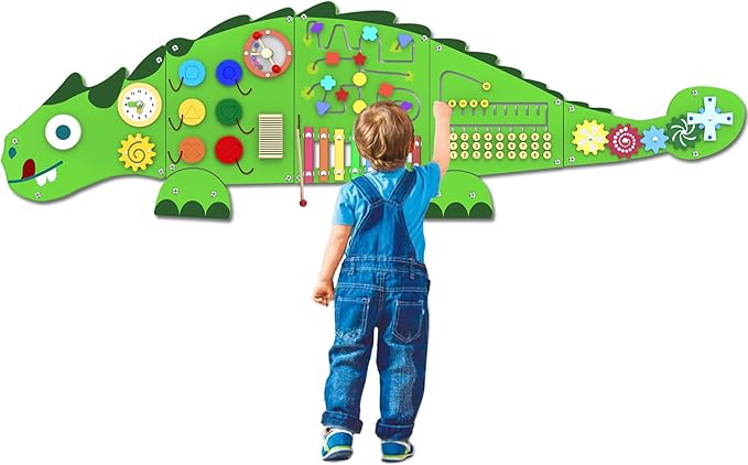Activity Wall Panels Toys for Toddlers: Sensory Wall Toys Dinosaur Busy Board - Montessori Learning Activity Center Children's Daycare Nursery Playroom Essentials