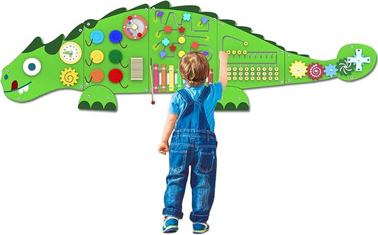 Activity Wall Panels Toys for Toddlers: Sensory Wall Toys Dinosaur Busy Board - Montessori Learning Activity Center Children's Daycare Nursery Playroom Essentials