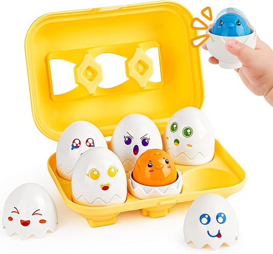 CPSYUB Toddler Matching Eggs Toys - Color Shape Sensory Sorting Toys for Toddler 1-3, Easter Montessori Learning Fine Motor Skills Travel Bingo Puzzle Games Birthday Gifts for Baby Boys Girls