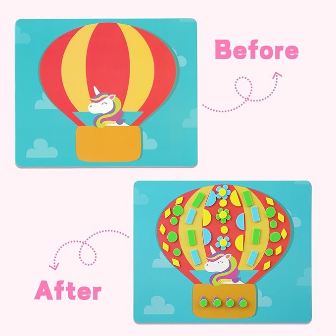 Foam Sticker Art Craft Activity,No Mess Fun Sticker for Kids, DIY 3D Foam Felt Craft Kit,Creative Learning Toy Travel Game,Birthday Christmas Gifts for Boys Girls Toddlers Ages 3 4 5 6 7 8