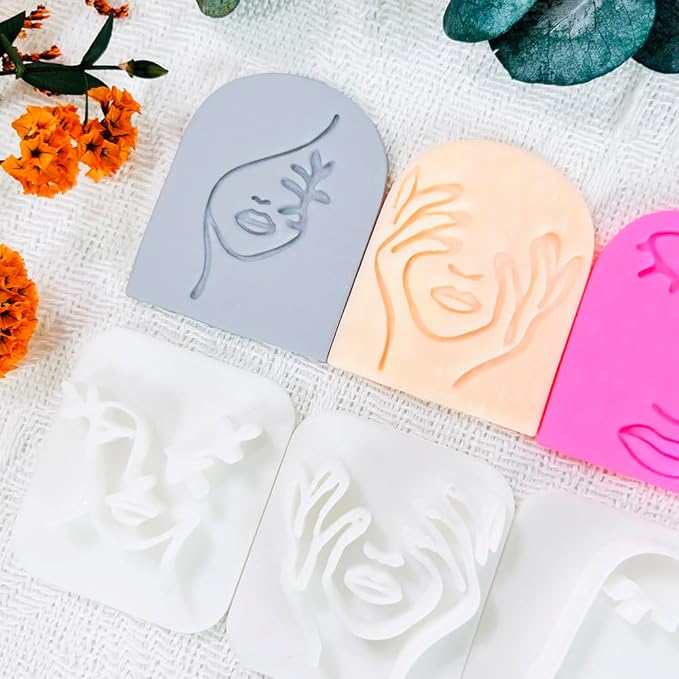 Polymer Clay Cutters Line Face Set – 6PCS Abstract Portrait Clay Cutters for Polymer Clay Jewelry, Clay Earring Cutters with Arch Shape and Face Texture Molds, Clay Tools for Artistic Earrings