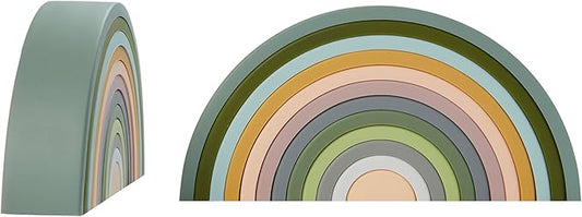Montessori Style - Learning and Development Toy - Boho Rainbow Color Silicone Rainbow Stacker - Montessori Nesting Puzzle | Kids and Toddler | Stacking Sensory Toys - 12 Layers