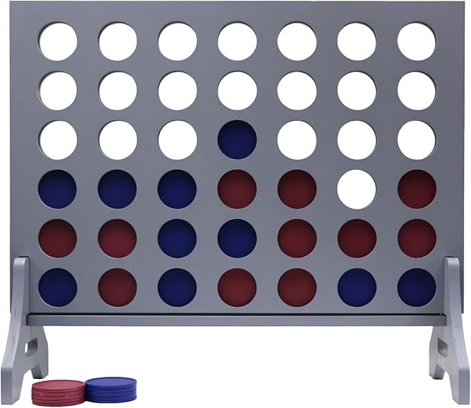 Tailgating Pros Premium Grey Giant Four in a Row with Carrying Case - Jumbo Oversized Outdoor Yard Game - Connect Multiple Pucks in a Row to Win - Many Puck Colors Available!