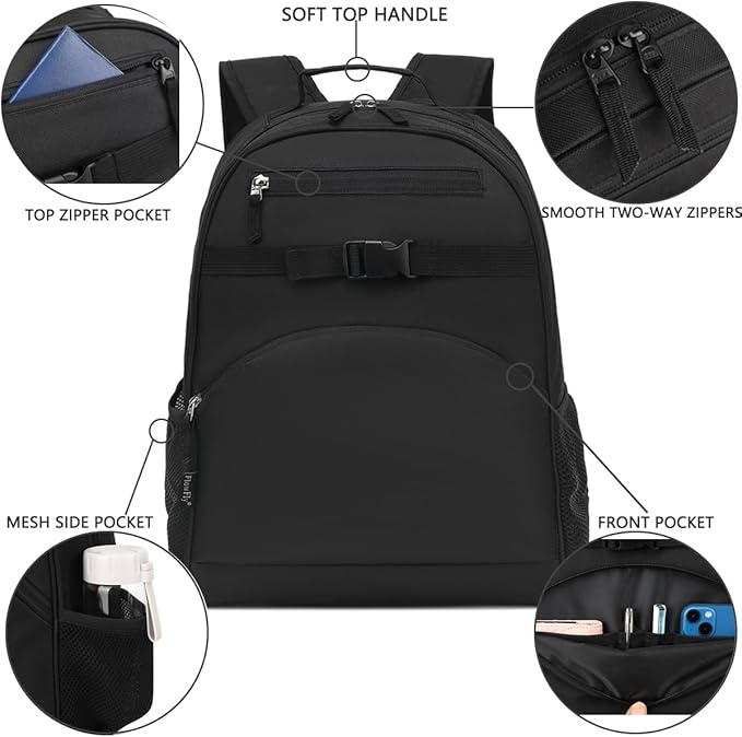 FlowFly Kids Backpack for Toddler Boys Girls, Simple Lightweight Bookbag for Daycare Kindergarten Elementary School Travel, Small Modern Bag (Large, Black)