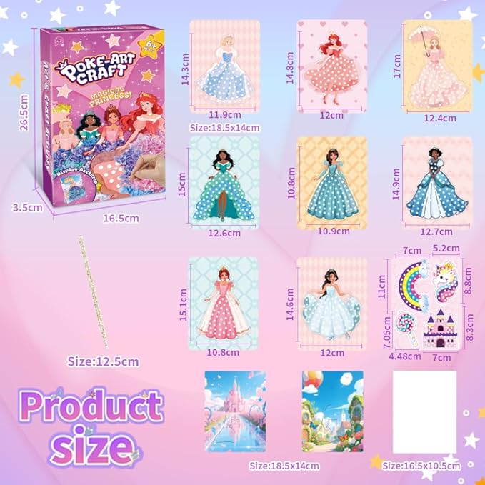 BLXIN Poke-Art Princess Craft Kit, Girls DIY Paper Art Set with Castle & Rainbow Designs, Pretty Princess Game,Creative Educational Activity,Crafts Gifts for Girls Ages 3-8, DIY Activity