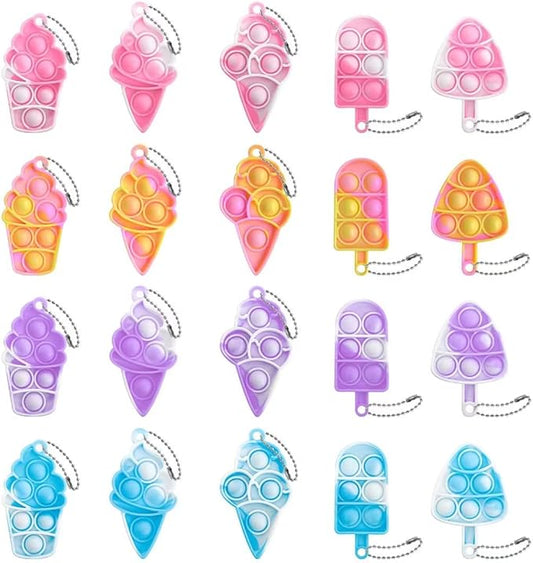 20Pcs Simple Fidget Toys Pop Fidget Toy Keychain Toy Mini Stress Relief Hand Toys Ice Cream Pop Sensory Toy Pop Anxiety Stress Reliever Office Desk Toy for Kids Adults