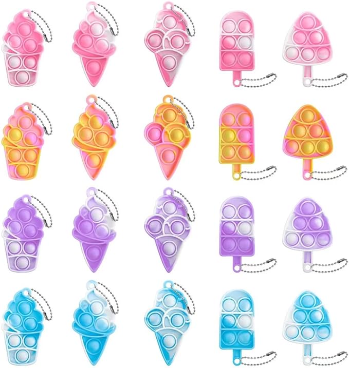 20Pcs Simple Fidget Toys Pop Fidget Toy Keychain Toy Mini Stress Relief Hand Toys Ice Cream Pop Sensory Toy Pop Anxiety Stress Reliever Office Desk Toy for Kids Adults