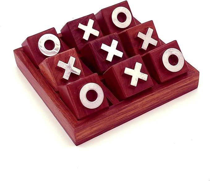 Wooden Tic Tac Toe Game - Elegant Coffee Table Decor, Classic Wooden Board Game for Family Fun, Handmade Craft, Ideal for Living Room or Office, Gift for Adults