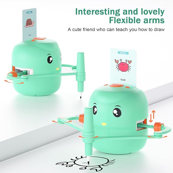 Smart Drawing Robot for Kids,Montessori Educational Painting Toy for 5+ with Voice Interaction&16 Color Pens,Magic Drawing Robot with 150 Learning Word Cards,Ideal Gift for 5+ Year Old Boys Girls