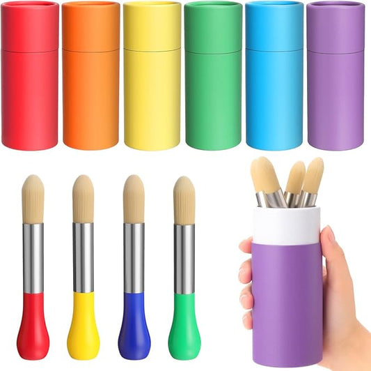 12 Pack Watercolor Paint Brushes Bulk Set for Kids Baby Toddler-4 Pcs Per Set Jumbo Brushes with Chubby Wood Handles for Easy Grip Paintbrushes Non Toxic Bristles for Art Craft (Colored)
