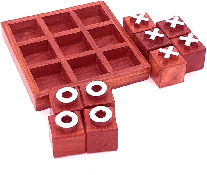 Wooden Tic Tac Toe Game - Elegant Coffee Table Decor, Classic Wooden Board Game for Family Fun, Handmade Craft, Ideal for Living Room or Office, Gift for Adults