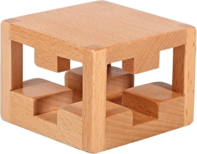 60 Steps Hard Wooden Cube Brain Teaser Puzzle Toys Mini Size Big Challenge Gamges 3D Assembly and Disentanglement Unlock Toy Unique Learning Gift for Kids and Adults
