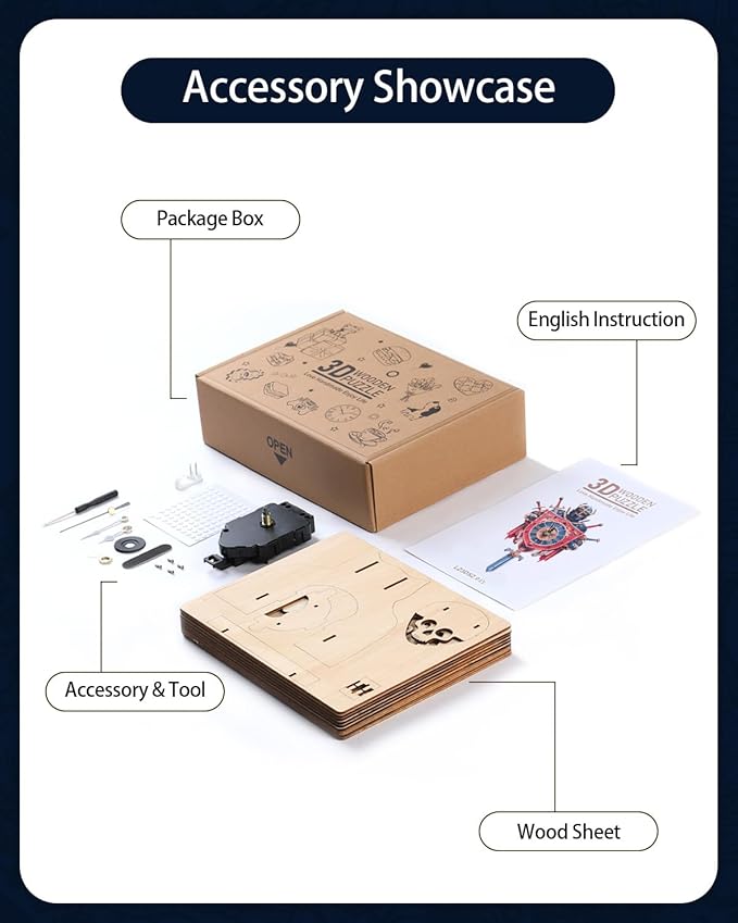 3D Wooden Puzzles for Adults, Knight Clock with Pendulum Model Kit, 3D Puzzles for Adults Room Home Decor DIY Wall Clock Kit, Holiday Birthday Christmas Day for Men Women Teens